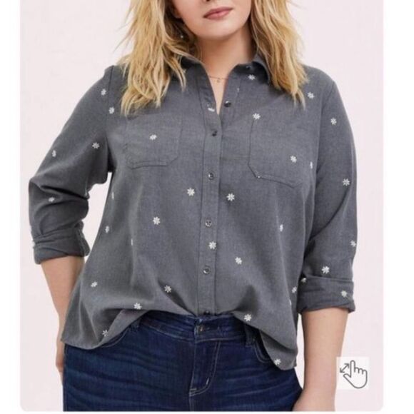 torrid Tops - Torrid Taylor Cotton Embroidered daisy Button-Front Shirt size 3x